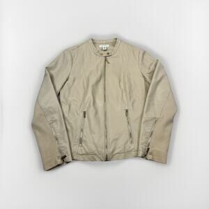 Calvin Klein Women's Faux Leather Jacket cream Moto Gold Zip Moto Chic Style